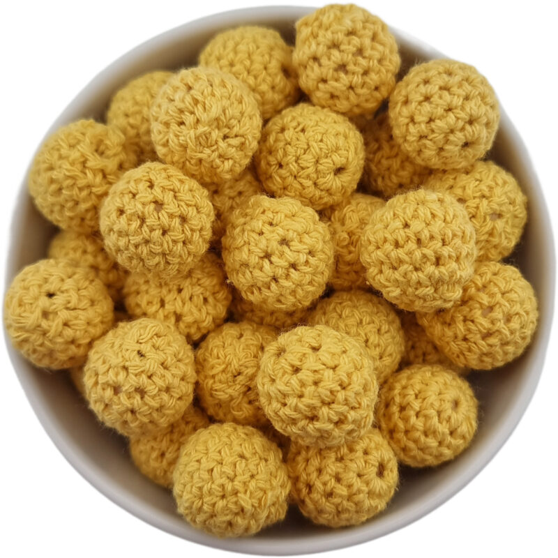 Häkelperle - Gehäkelte Holzperle - 16 mm - Ockergelb