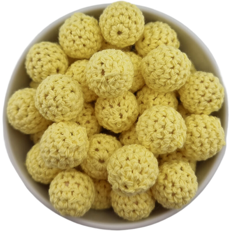 Häkelperle - Gehäkelte Holzperle - 16 mm - Soft Yellow
