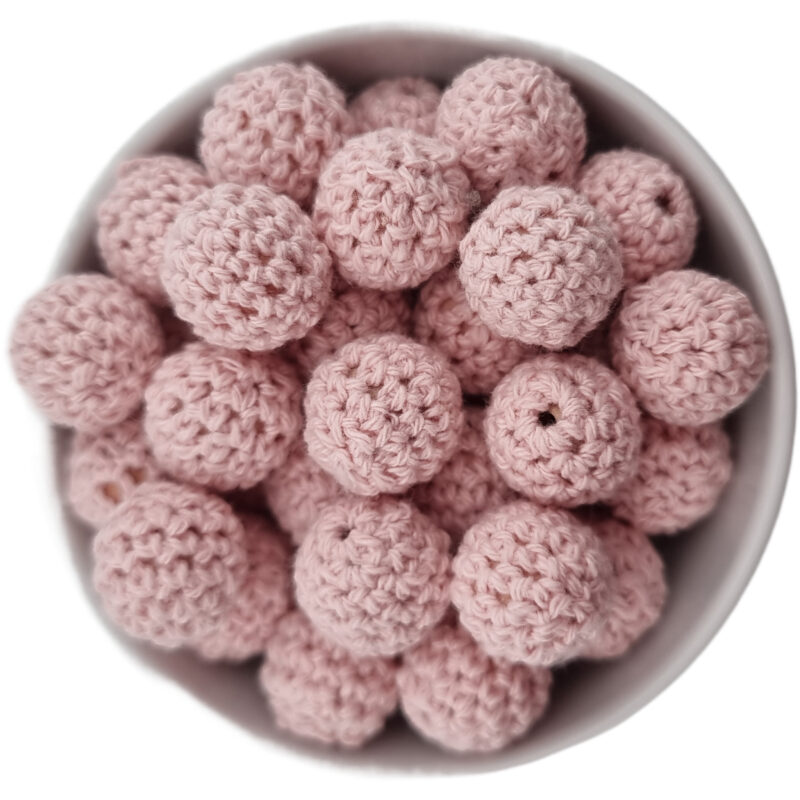 Häkelperle - Gehäkelte Holzperle - 16 mm - Rosenquarz