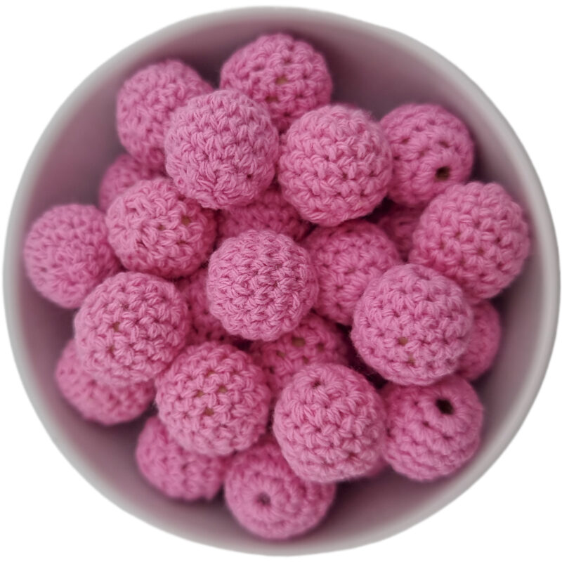 Häkelperle - Gehäkelte Holzperle - 16 mm - Himbeere