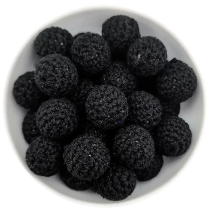 Häkelperle - Gehäkelte Holzperle - 16 mm - Schwarz