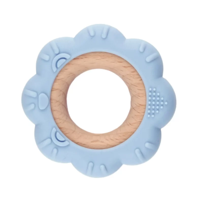 Beißfigur - Silikon und Holz - Blume - Hellgrau Petrol