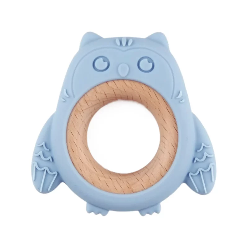 Beißfigur - Silikon und Holz - Eule - Hellgrau Petrol