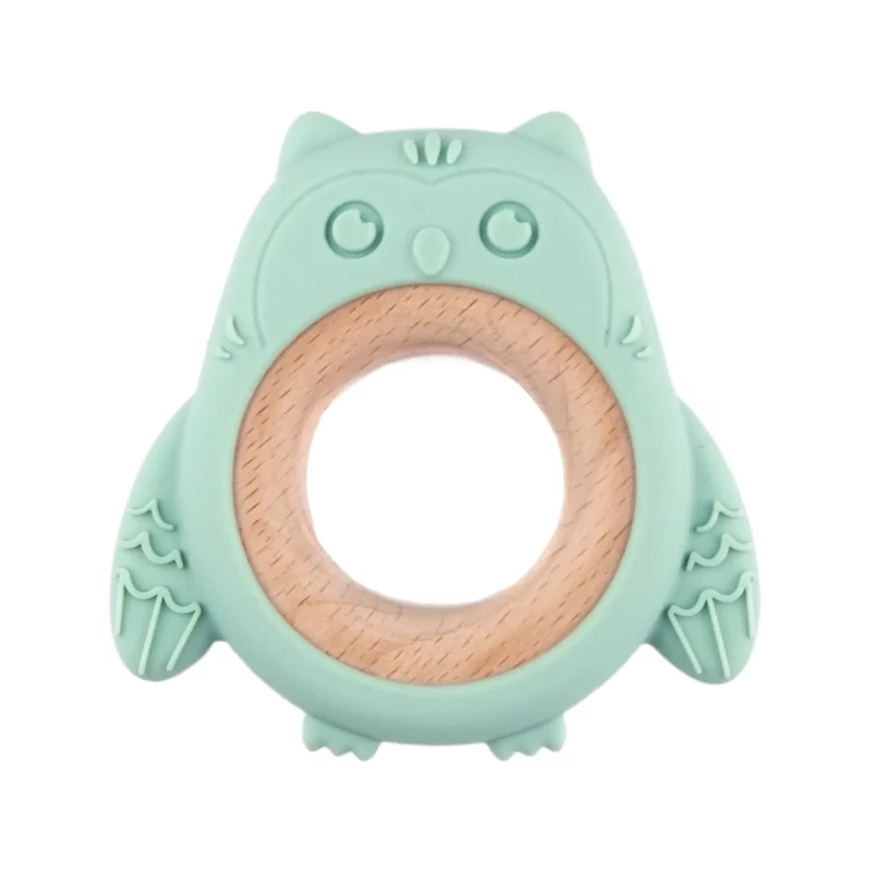 Beißfigur - Silikon und Holz - Eule - Graue Minze