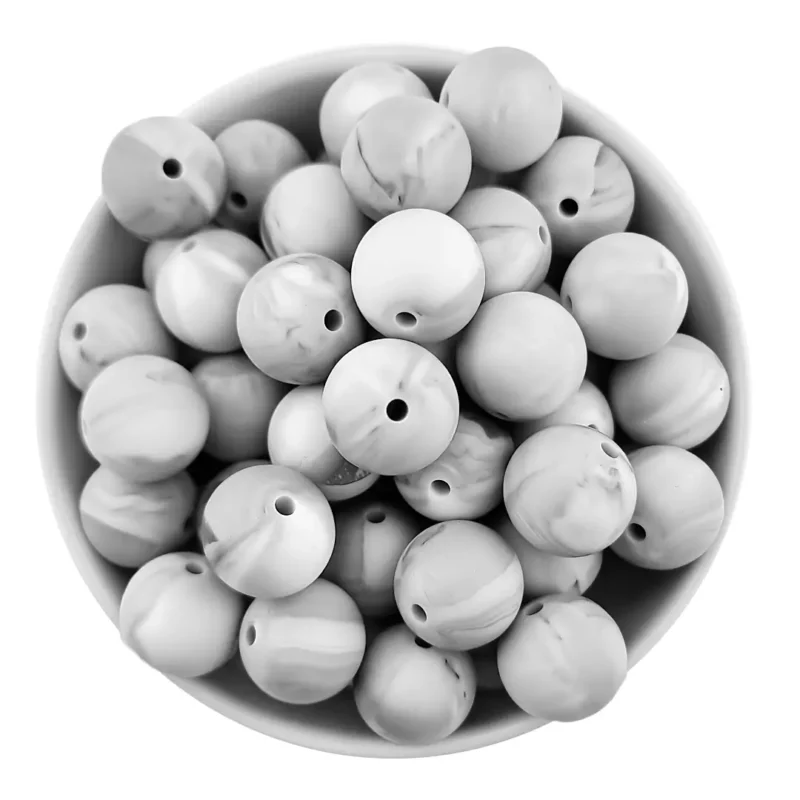 Siliconen kralen 20 mm - Rond - Marmer Grijs