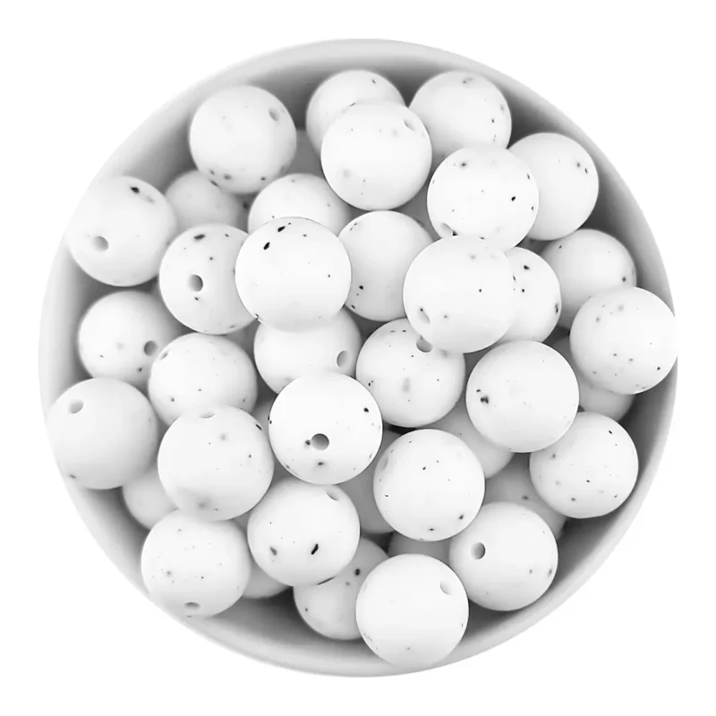 Siliconen kralen 20 mm - Rond - Wit met Spikkel