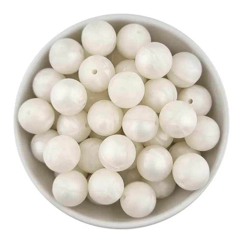 Silikonperlen 9 mm - Rund - Metallic Pearl White