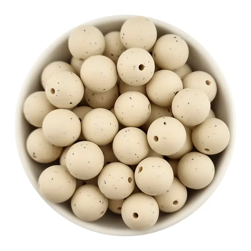 Siliconen kralen 12 mm - Rond -  Old Lace met Spikkels