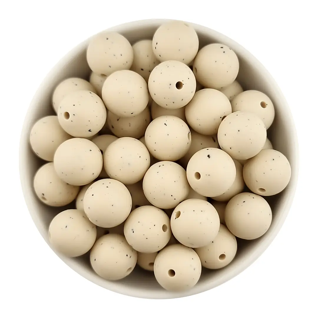 Untitled (19) Siliconen kralen - 16 mm - Rond - Old Lace met Spikkels - Afbeelding 1