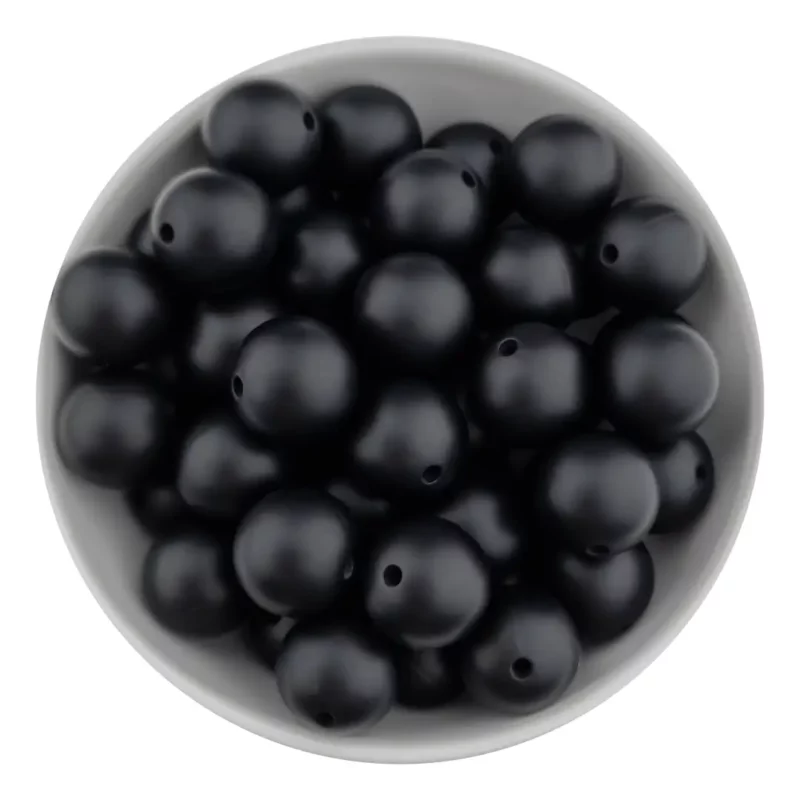 Silikonperle - 4 - Löcher - 16 mm rund - Schwarz