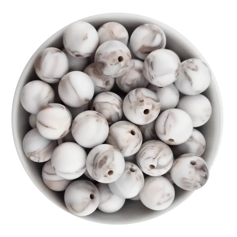 Siliconen kralen 20 mm - Rond -  Marmer Warm Bruin