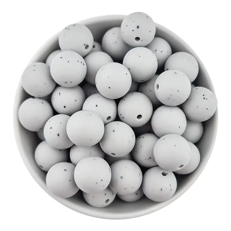 Silikonperlen - 16 mm - Rund - Hellgrau mit Sprenkeln