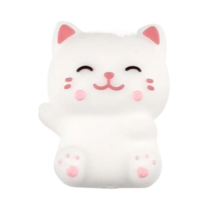 Perle de silicone - 3D - Chat - Blanc