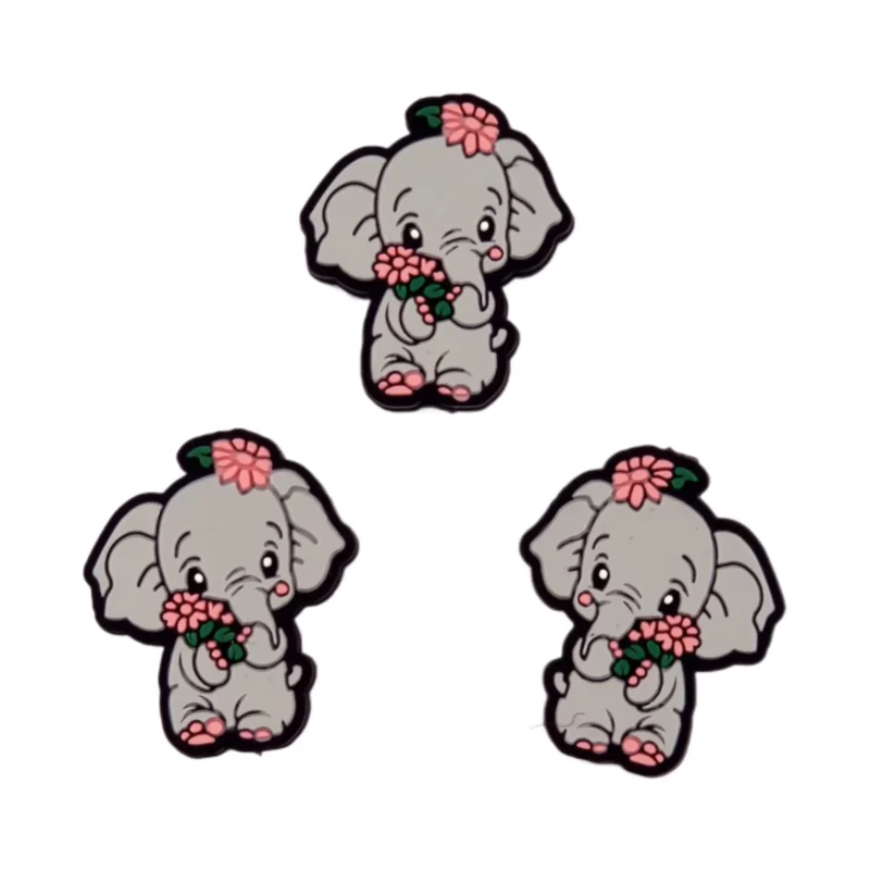 Perle en silicone - Eléphant avec rose