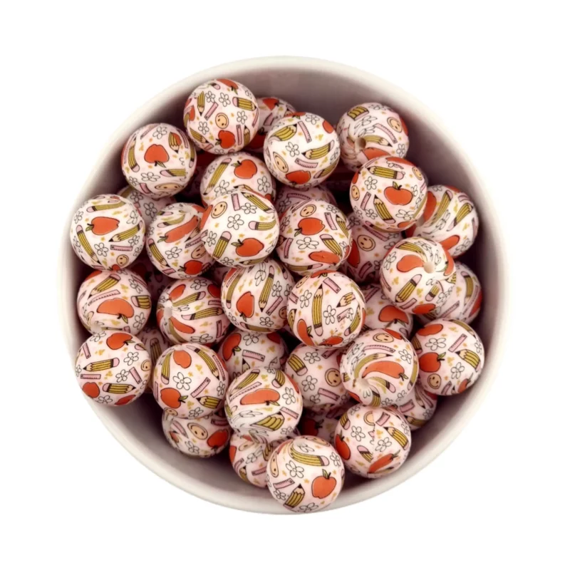 Silikonperlen - 16 mm - Rund - Zurück zur Schule