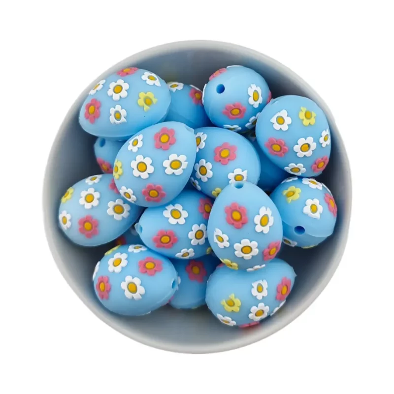 Perle en silicone - 3D - Œuf de Pâques - Bleu ciel clair