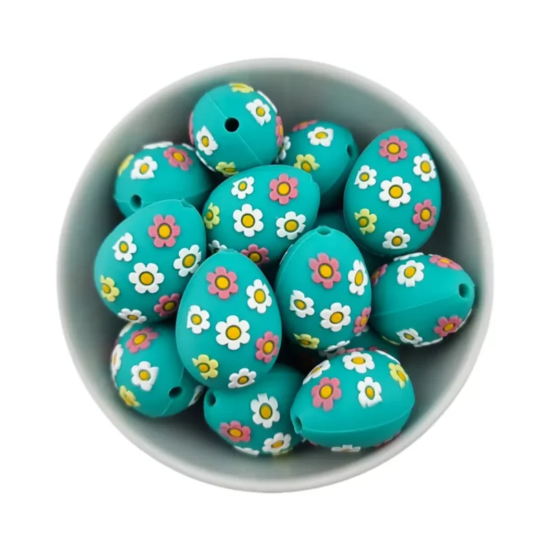 Perle en silicone - 3D - Œuf de Pâques - Turquoise