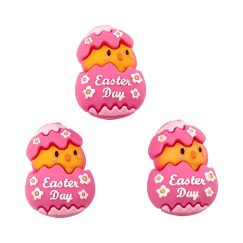 Perle en silicone - 3D - Poussin dans un œuf « Easterday » - Rose