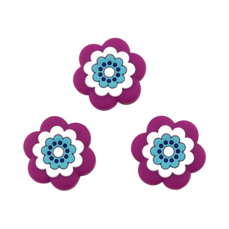 Silikonperle - Blume Begonie - Lila/ Weiß / Türkis