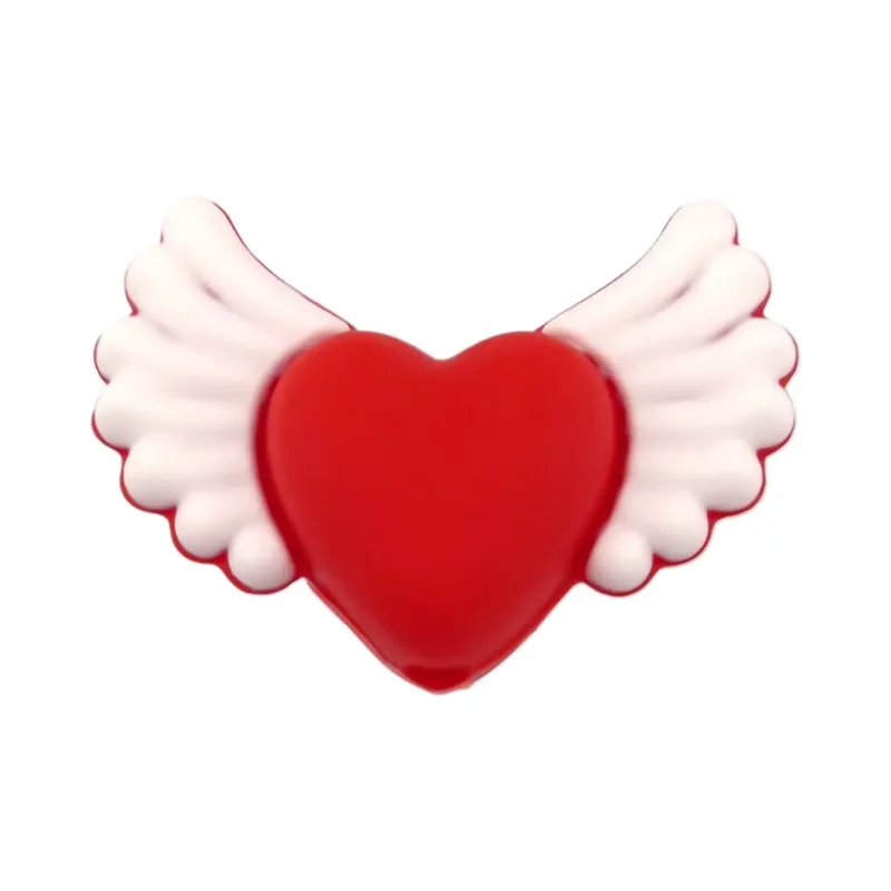 Perle en silicone - 3D - Cœur ailé - Rouge corail