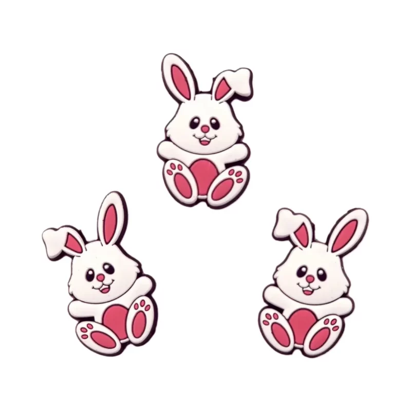 Siliconen kralen - Konijn met 1 Hangoor - Wit / Poeder Roze