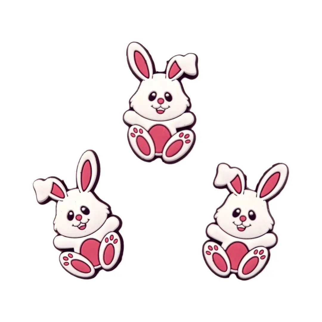 20250324_024239 Siliconen kralen - Konijn met 1 Hangoor - Wit / Poeder Roze - Afbeelding 1