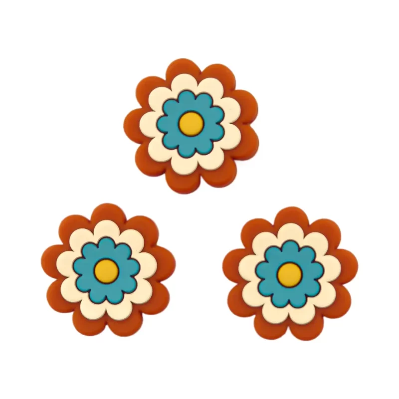 Silikonperle - Blume Aster - Terrakotta / Aprikose / Türkis