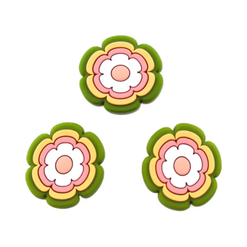 Silikonperle - Blume 70er - 30 x 26 - Limette/Sonnengelb/Weiß/Blush