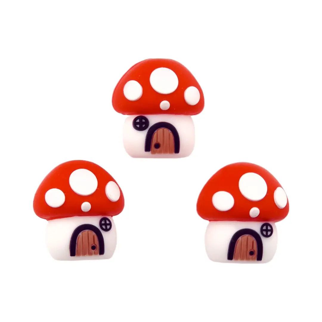 20250324_024632 Siliconen Kraal - 3D Paddenstoel - Koraal Rood - Afbeelding 1