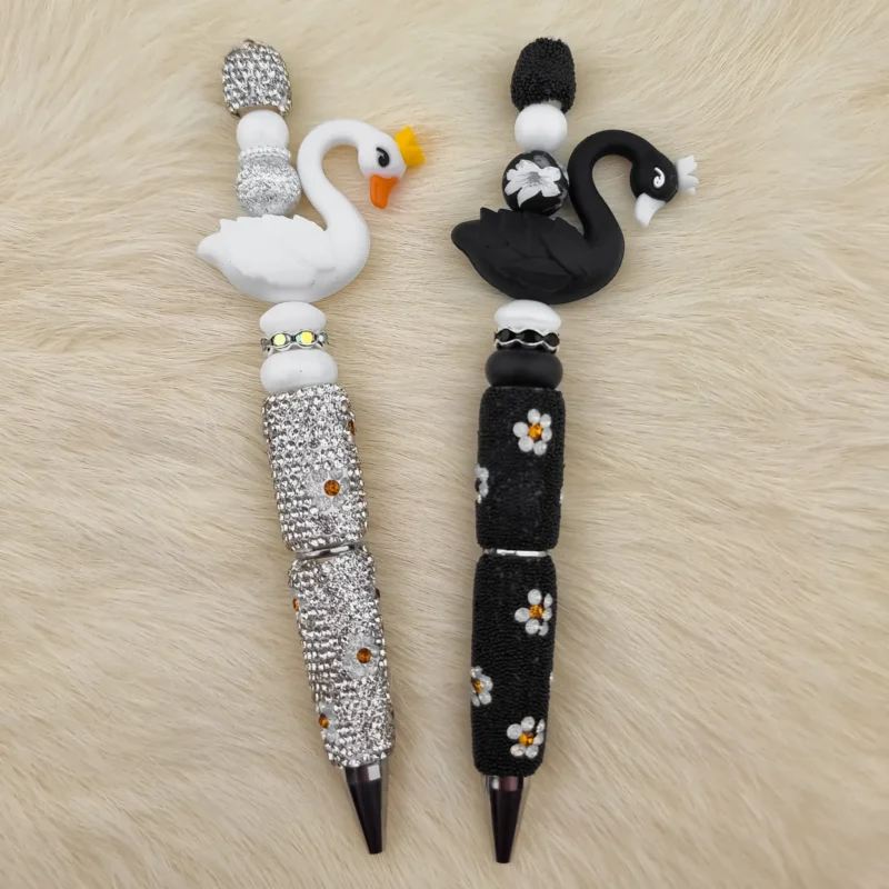 DIY Siliconen Pennen Set - Zwanen - Zwart / Zilver Bloem