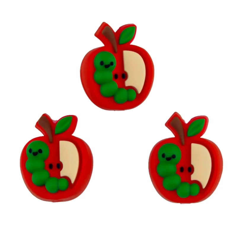 Perle de silicone - 3D - Pomme avec ver