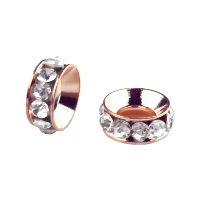 Tussenschijfje met steentjes - 12 x 4 mm - L - Rose Goud / Wit