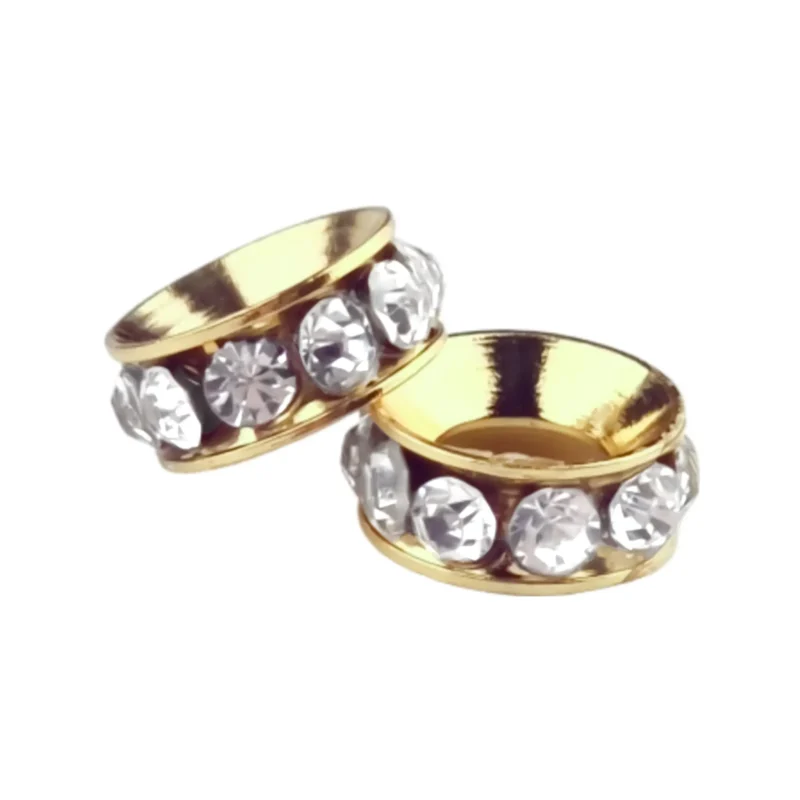 Tussenschijfje met steentjes - 12 x 4 mm - L - Goud / Wit