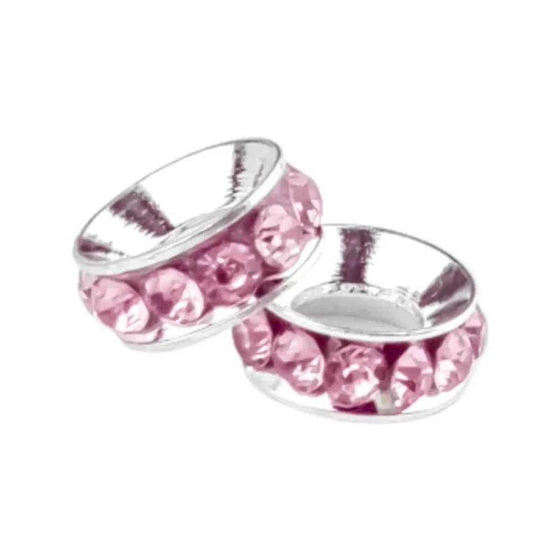 Tussenschijfje met steentjes - 12 x 4 mm - L - Zilver / Roze