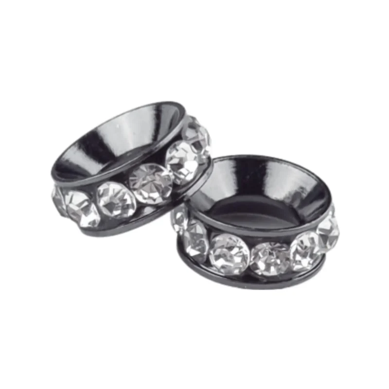 Tussenschijfje met steentjes - 12 x 4 mm - L - Titanium / Wit