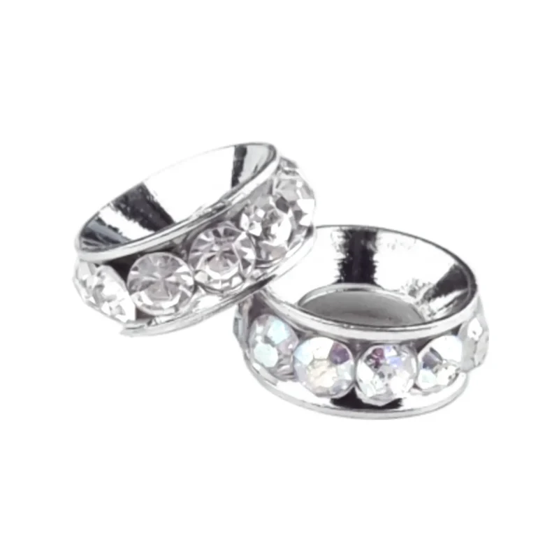 Tussenschijfje met steentjes - 12 x 4 mm - L - Zilver / Wit