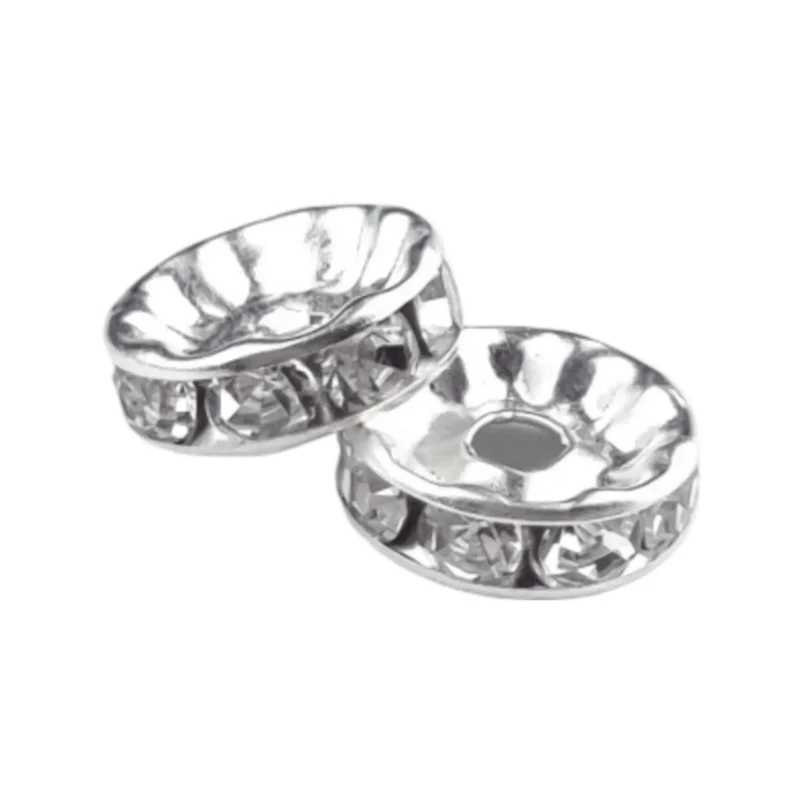 Tussenschijfje met steentjes - 10 x 3 mm - M - Zilver / Wit