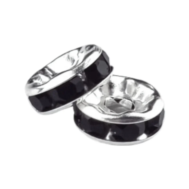 Tussenschijfje met steentjes - 7 x 2 mm - S - Zilver / Zwart