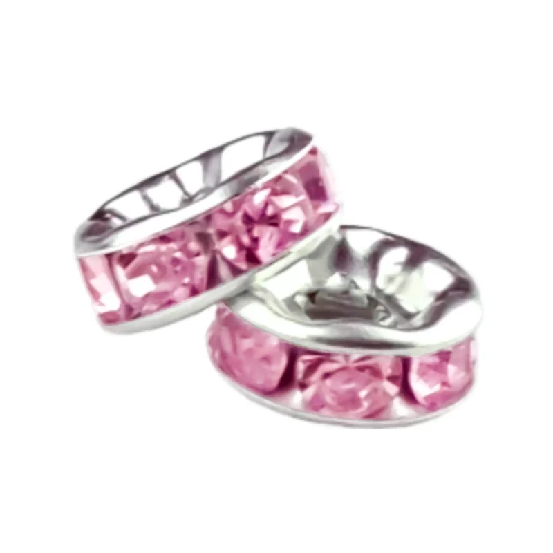 Tussenschijfje met steentjes - 7 x 2 mm - S - Zilver / Roze