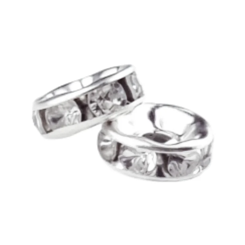 Tussenschijfje met steentjes - 7 x 2 mm - S - Zilver / Wit