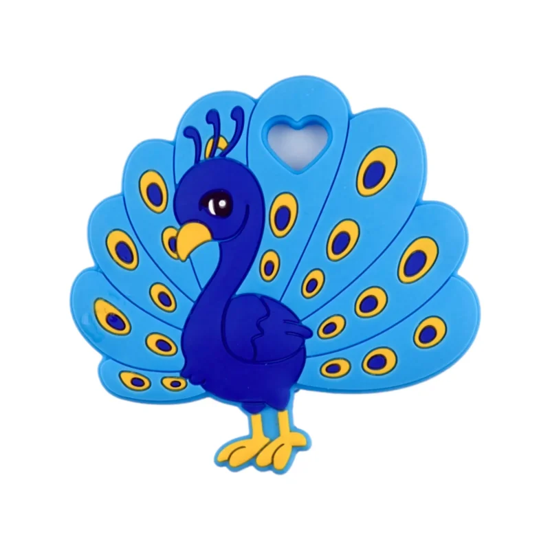 Beißring aus Silikon - Pfau - Himmelblau
