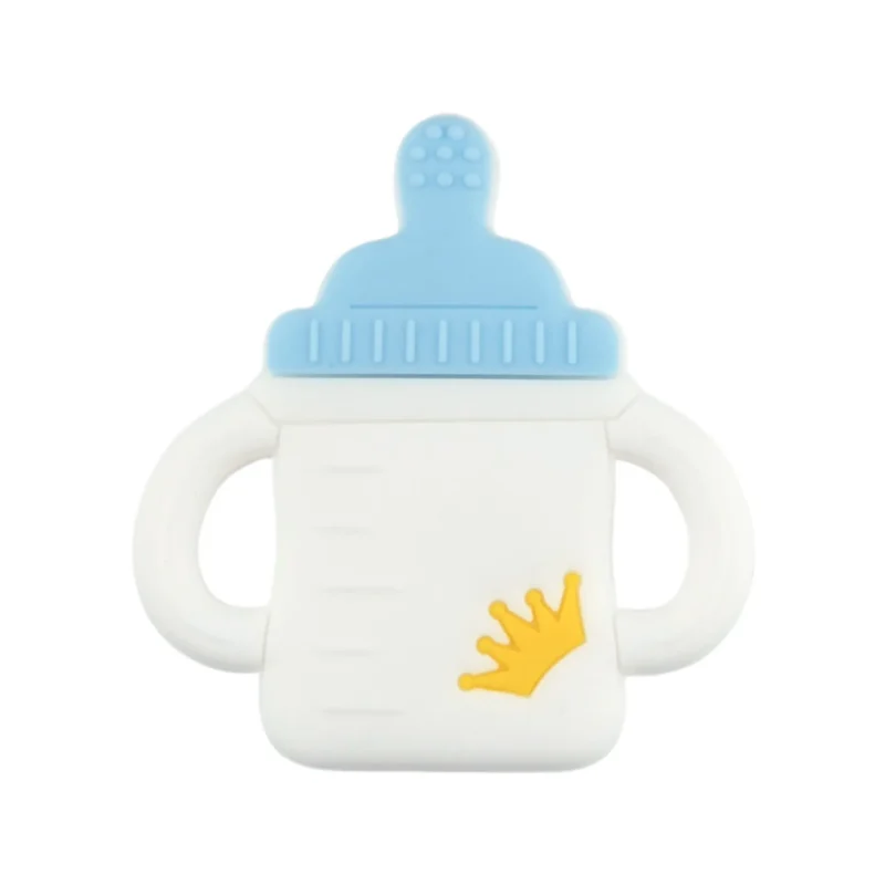 Beißring aus Silikon - Babyflasche - Helles Himmelblau
