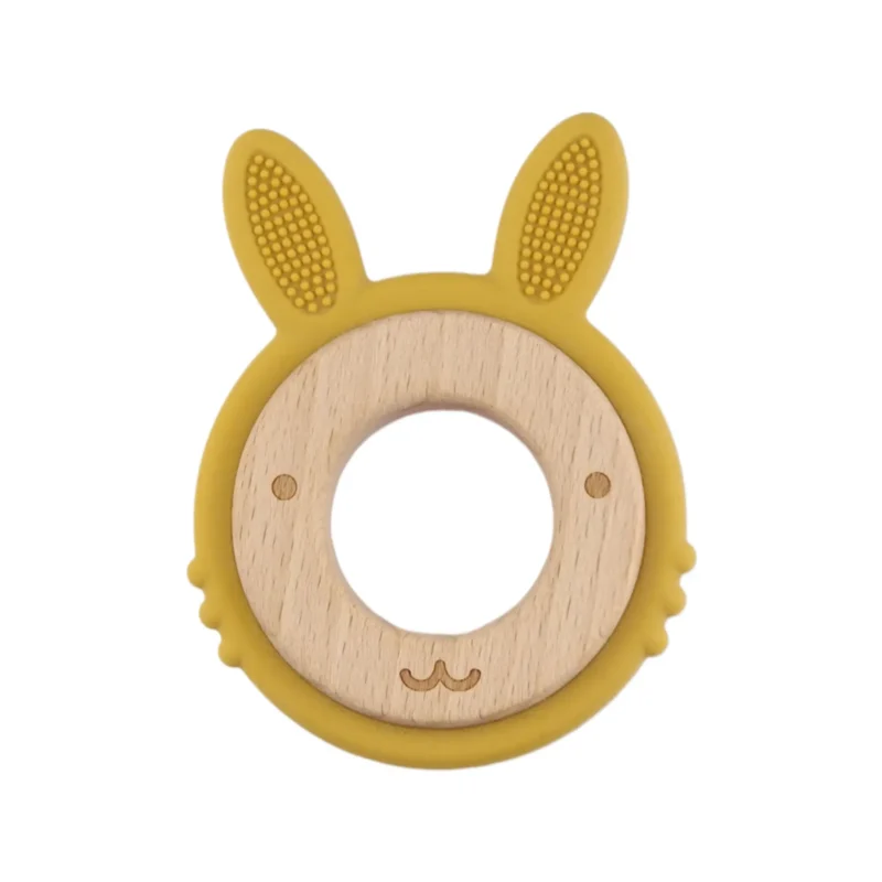 Beißfigur - Silikon und Holz - Kaninchen - Ockergelb