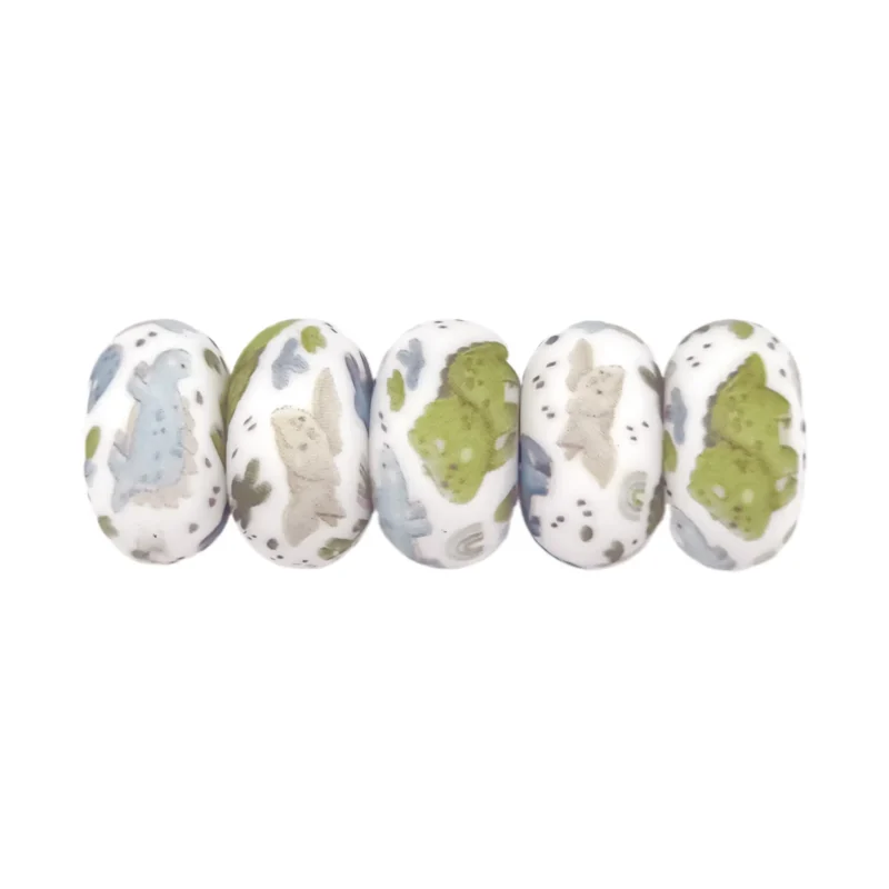 Silikonperlen - 14 mm - Abacus - Dino-Druck