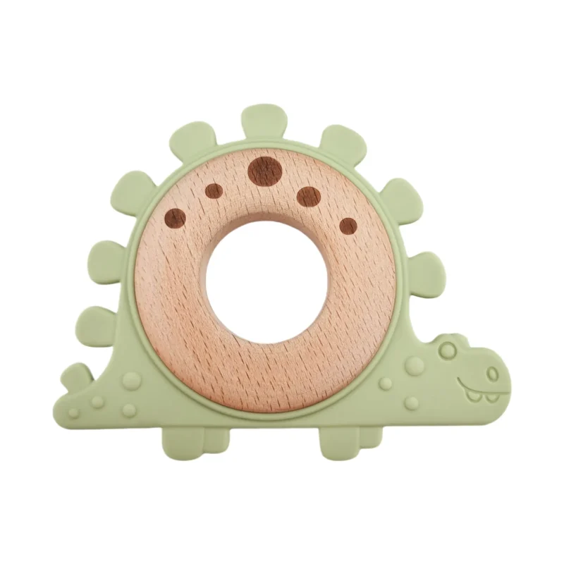 Zahnungsfigur - Silikon und Holz - Dinosaurier - Pistazie