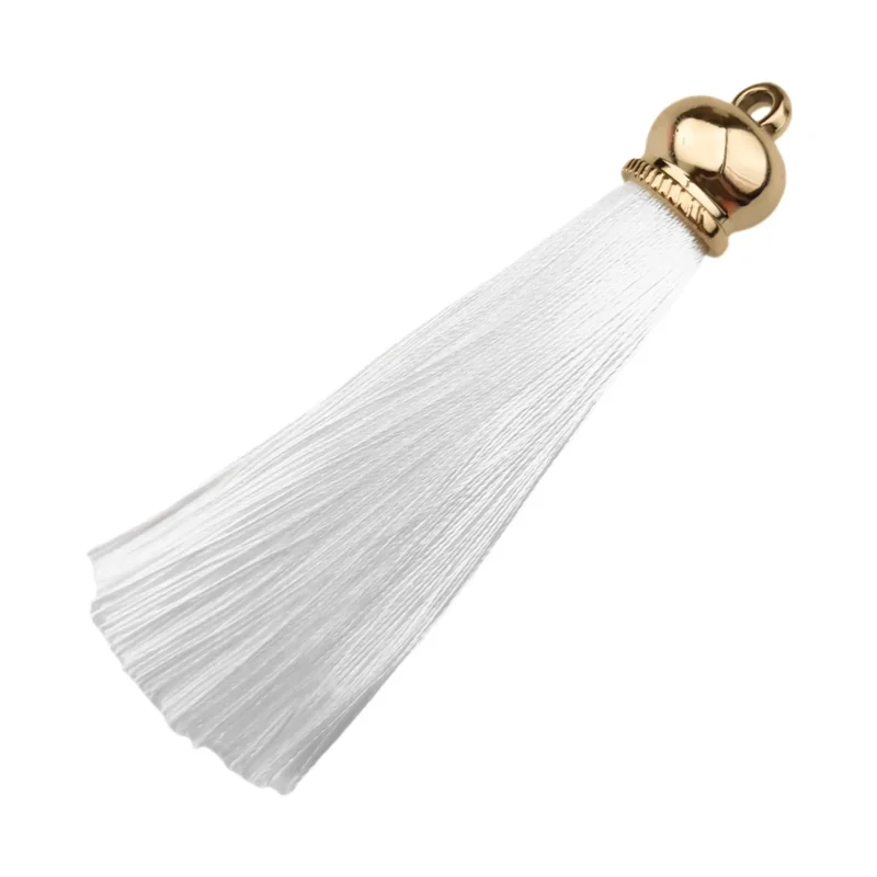 Schlüsselanhänger Quaste mit Draht - 80 x 14 mm - Weiß/Gold