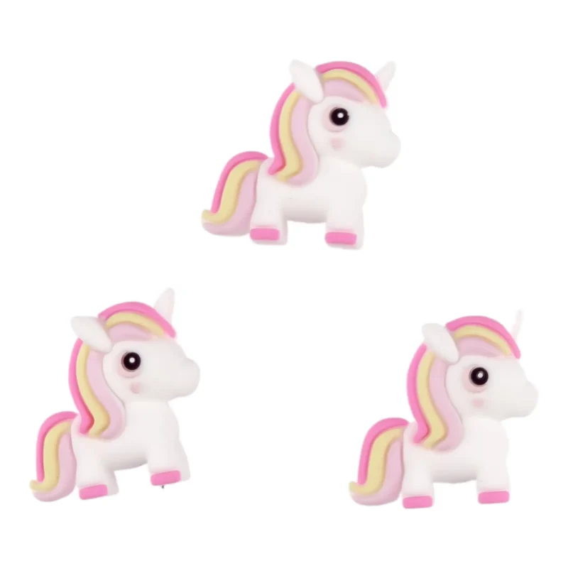 Perle en silicone - 3D - Licorne - Baby Pink - Soft Yellow - Soft Pink