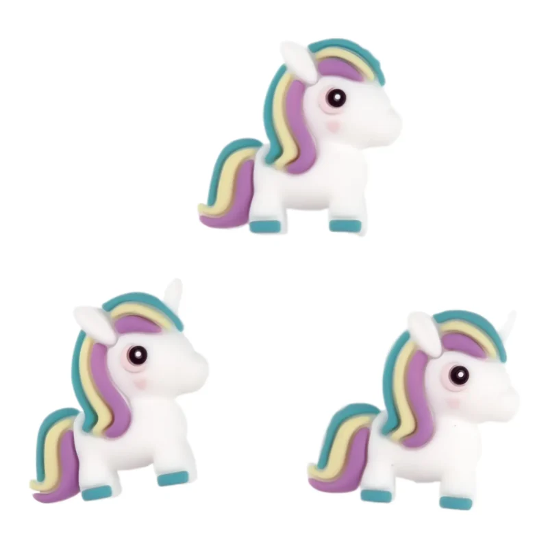 Perle de silicone - 3D - Licorne - Aruba / Jaune clair / Violet tendre