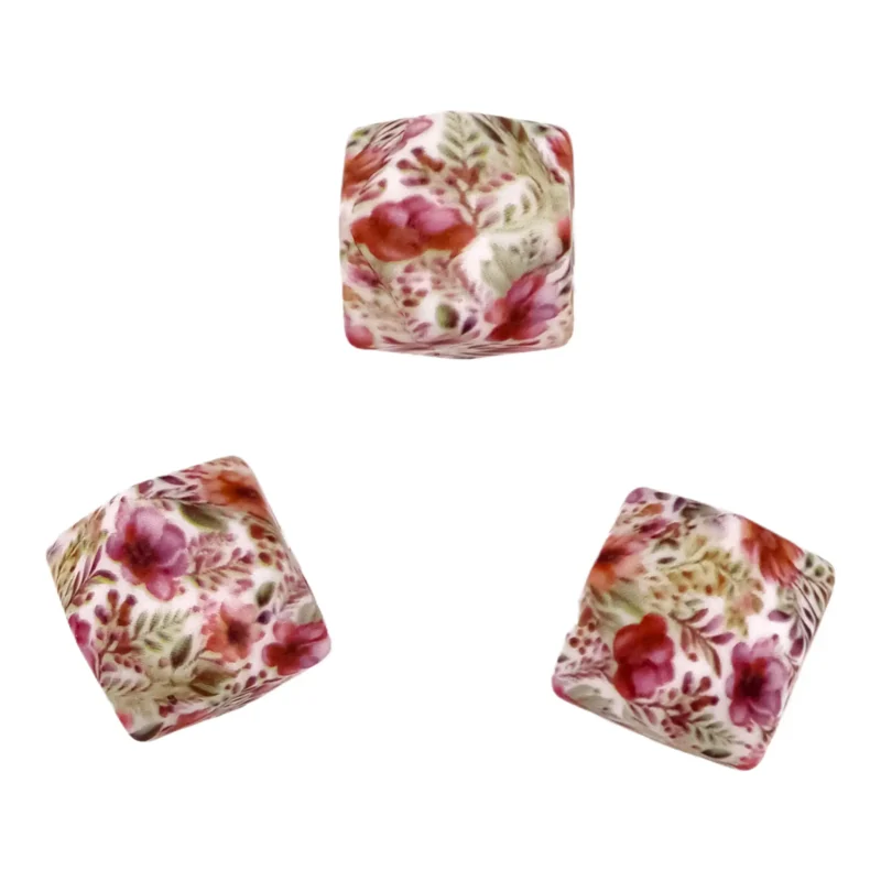 Silikonperlen - 14 mm - Sechseck - Mohndruck