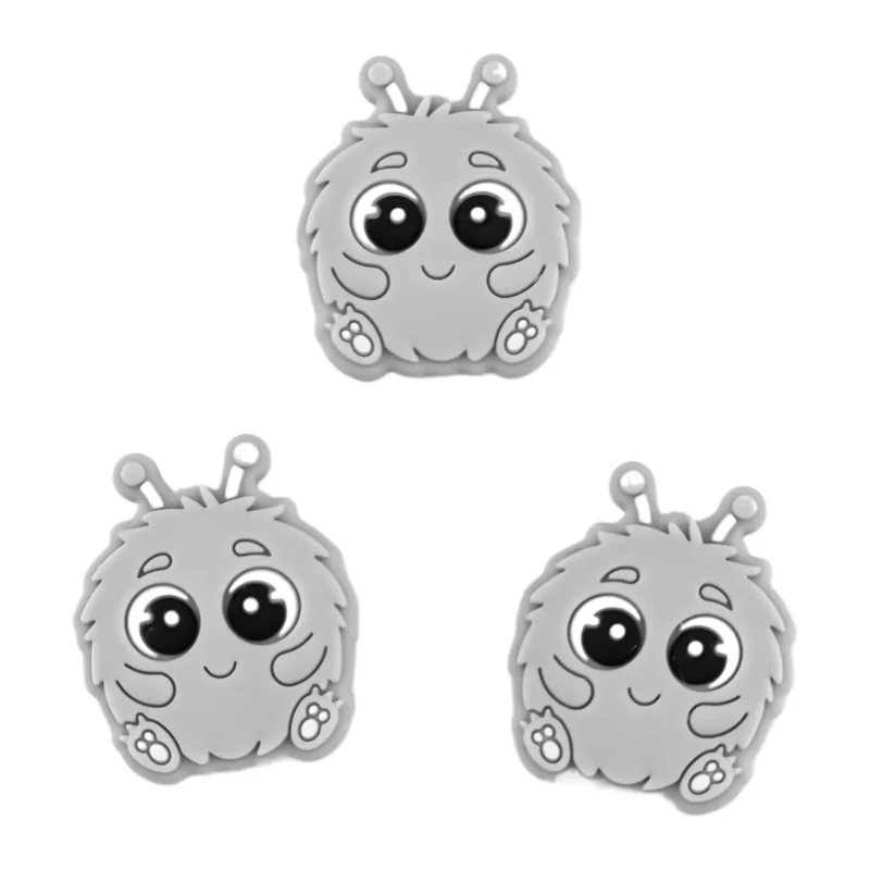 Silikonperle - Flauschiges Monster - Hellgrau